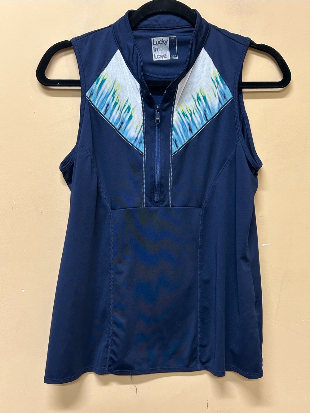 Lucky In Love Active Tank Top Sleeveless 1/4 Zip Blue Size Large